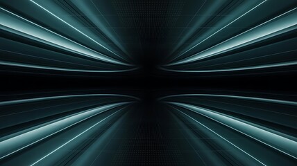 Abstract perspective of converging light beams in a dark, futuristic space