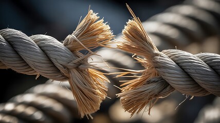 Closeup of a frayed rope showing signs of wear and potential breaking
