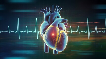 Human heart with electrocardiogram, representing cardiovascular health concept