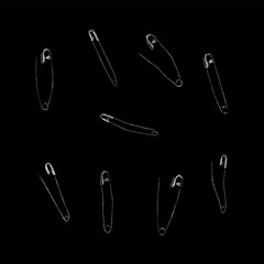 old rusty safety pin with a slightly bent and worn shape. The artwork captures the texture and imperfections of aged metal, symbolizing vintage objects, decay, and industrial nostalgia.