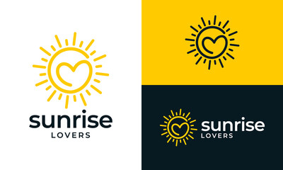 Sun love vector illustration. Sunrise or sunset logo design with heart love graphic symbol icon