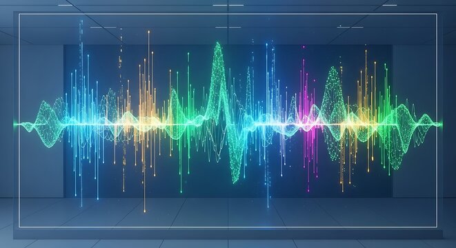 Vibrant sound waveform visualization with colorful light streaks