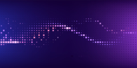 Digital Big Data Flow Particles Bokeh. AI Artificial Intelligence Technology and Machine Deep Learning Concept. Smooth Sound Wave Audio Visualization. Tech Art Science Presentation Vector.