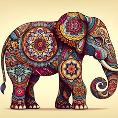 Fototapeta premium Elephant photo layered with watercolor mandalas and sunlit gradients.