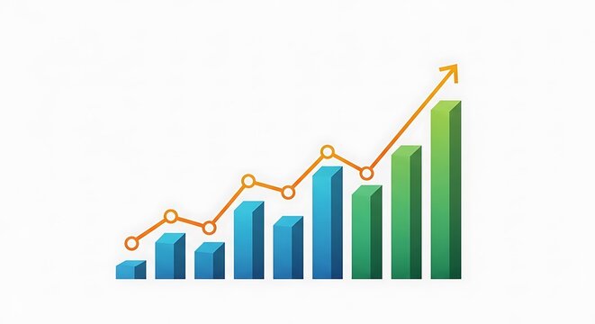 Upward trending bar graph with line chart showing financial growth