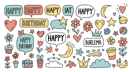 Colorful Doodle Celebration Elements for Joyful Greetings