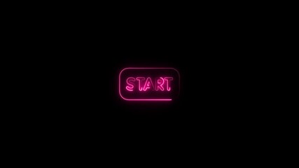 Glowing pink neon start button on black background animated sign for gaming technology and business success concepts - Powered by Adobe