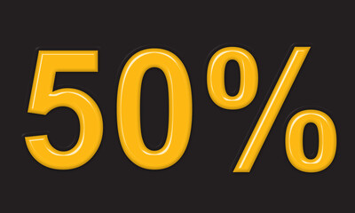 Golden 50 percent discount icon, shiny yellow 50% sale sign for retail promotion and business offer design