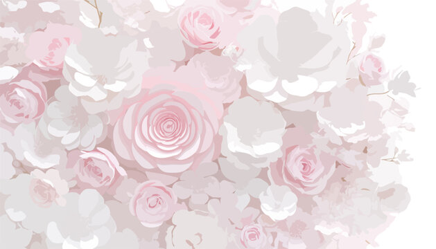 Fundo floral delicado com rosas em tons suaves de rosa claro e branco, ideal para convites e decora&ccedil;&atilde;o.
