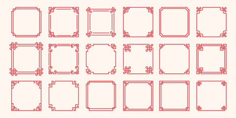 set of red Asian framesand borders, traditional chinese frame © kornkun