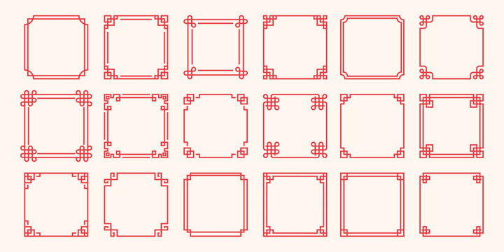 set of red Asian framesand borders, traditional chinese frame