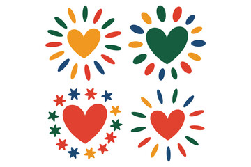 Colorful Heart Burst Star Icon Set – Modern Retro Love and Celebration Embellishment Vector Collection