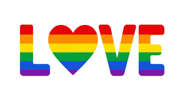 3d rainbow pride love text icon in modern minimalist style