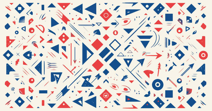 Padr&atilde;o abstrato com formas geom&eacute;tricas coloridas e setas em movimento, ideal para design gr&aacute;fico.
