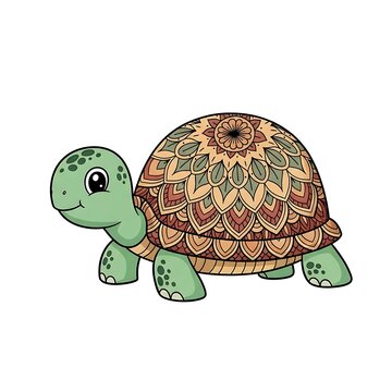 Cute cartoon turtle with a detailed shell and friendly eyes isolated on white background