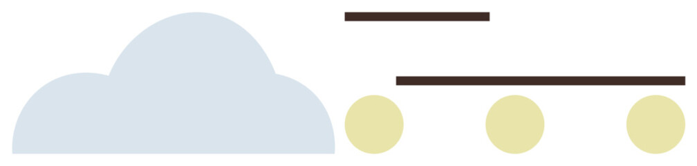 Simplified cloud next to horizontal lines and circles conveying movement, technology, and connection. Ideal for transport, technology, digital networks, communication, cloud computing, innovation