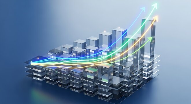 3d bar chart showing upward growth and financial performance