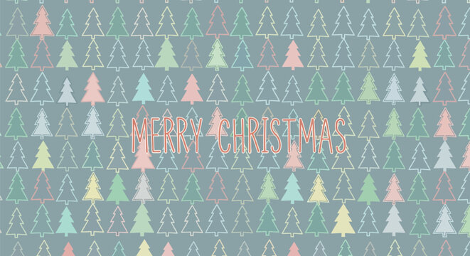Softly colored christmas trees pattern with merry christmas text overlay in a festive and cheerful design