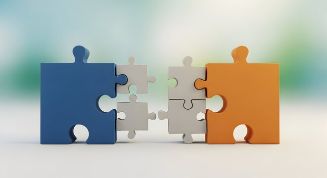 Puzzle pieces symbolize mediation bridging gaps and agreement counseling 50429396 1