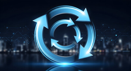 Glowing circular arrows symbolize continuous improvement and forward momentum in business transformation 22494579 1