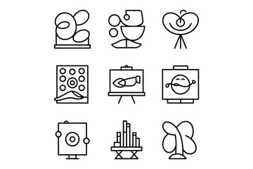 Modern Abstract Art Icon Set Minimal Line Gallery Frames, Contemporary Painting Symbols, Linear Illustration Collection