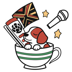 Sleepy expression on a Puppy in a Black History Month theme, with in a teacup – Celebrating Heritage vector art