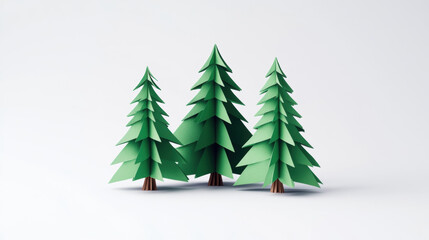 Obraz premium Origami Christmas trees on white background, perfect for holiday designs. paper trees are a creative and festive addition to any holiday-themed project or design.