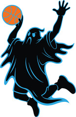 Cartoon Ghost Playing Basketball Vector Illustration for Sport and Fun