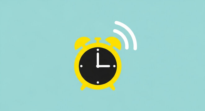 Illustration of a yellow alarm clock time management reminder wake up call on light blue background vector art