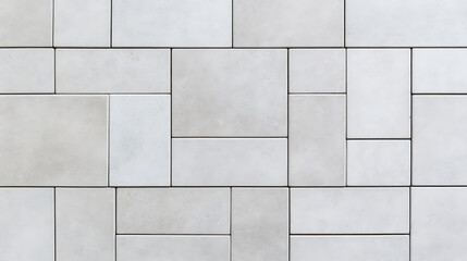A neutral tone, geometric arrangement, featuring various rectangular and square shaped tiles that form a modern texture. The monochromatic design creates a clean, minimalist aesthetic.