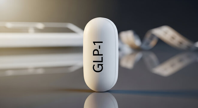 A pill labeled glp-1 symbolizes pharmaceuticals for weight loss and management 16773768 1