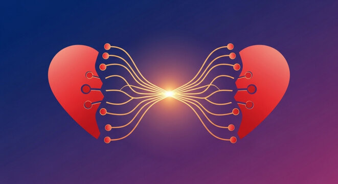 Connected hearts technology love digital network relationship connection romance valentine tech hearts