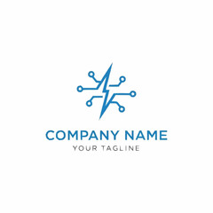 Modern Technology Logo with Lightning Bolt and Circuit Board Design.