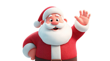 Cute cartoon Santa Claus waving hand cheerful smiling character representing Christmas holiday joy and festive celebration concept 3d illustration on white background
