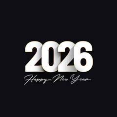 happy new year 2026 illustration on black background