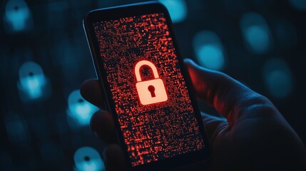 Secure Smartphone Display with Lock Icon Illustrating Cybersecurity and Data Protection in Digital Environment