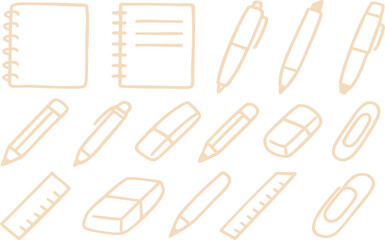 Hand-Drawn Stationery Doodles: Minimalist Office and School Supplies Outline Set