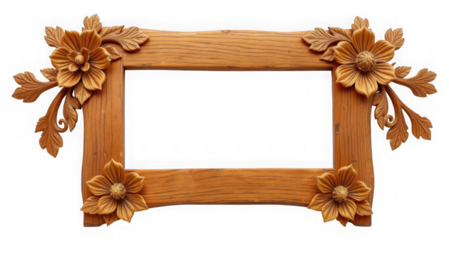 Ornate Wooden Frame with Floral Carvings for Display.