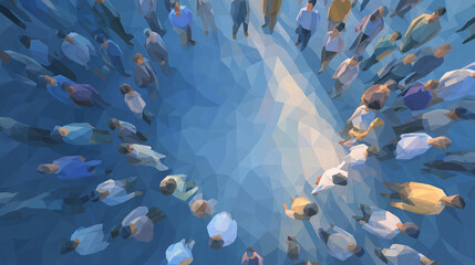 Convergence of Collective Consciousness: An overhead perspective captures a multitude of individuals drawn towards a singular point of interest. Evoking themes of unity, community.