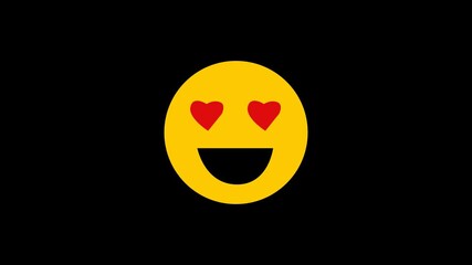 Emoji smiling face with heart eyes emotional expression isolateda  on a black background, cartoon face