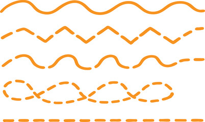 Creative Orange Vector Line Art Elements Collection - Wavy, Zigzag, Dashed Dividers & Borders for Modern Design