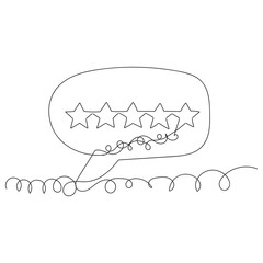 Continuous outline of five stars in speech cloud. Single line editable icon of 5 stars. Rating service concept and customer reviews. Minimalistic vector artwork