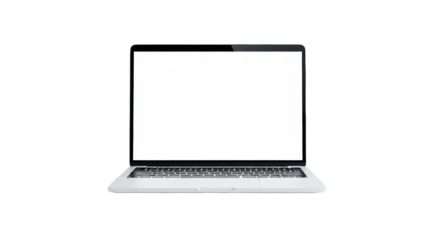 A pristine, silver modern laptop open with a transparent blank screen, centrally composed on a shadowless white studio background with copy space, concept of potential and new beginnings.