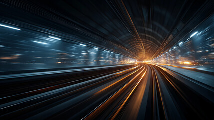 Journey Through a Light Tunnel: Experience the exhilarating velocity of travel in this dynamic tunnel view, where lights and lines converge to evoke a sense of rapid movement and futuristic design. 