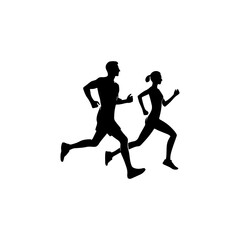 Man and Woman Jogging Silhouette Vector in Black and White, Running Couple SVG Illustration, Fitness and Healthy Lifestyle Concept for Sport, Logo, or Poster Design
