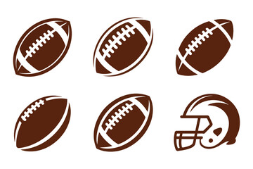 Football Ball & Helmet Icon Set Minimal Solid & Outline American Sports Logo Vector Collection
