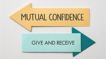 Concept of Mutual Confidence with Arrows Illustrating Give and Receive in Relationships and Communication