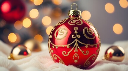 Vibrant Red and Gold Christmas Bauble – Classic Holiday Ornament with Festive Glow