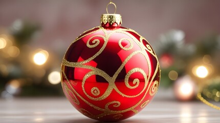 Vibrant Red and Gold Christmas Bauble – Classic Holiday Ornament with Festive Glow