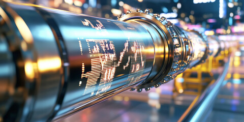 Oil pumpjack silhouette with rising stock chart background